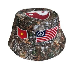 Urban Outfitters Woodland Camo Patch Bucket Hat Military Short Brim One Size